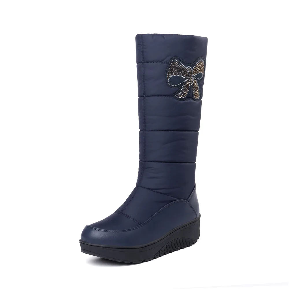 MEMUNIA Snow boots women platform shoes woman winter boots keep warm mid calf boots down PU leather rhinestone half boots - Цвет: blue