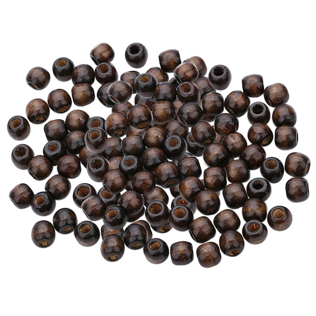 100pcs Coffee Wood Barrel European Large Hole Loose Beads Charms for DIY Bracelet Necklace Jewelry Making Crafts