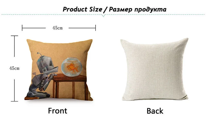 18 Nordic Adorable Robot Characters Cartoon Decorative Throw Pillow Cover Cotton Linen Chair Seat Cushion Cover Cases for Car K102-15