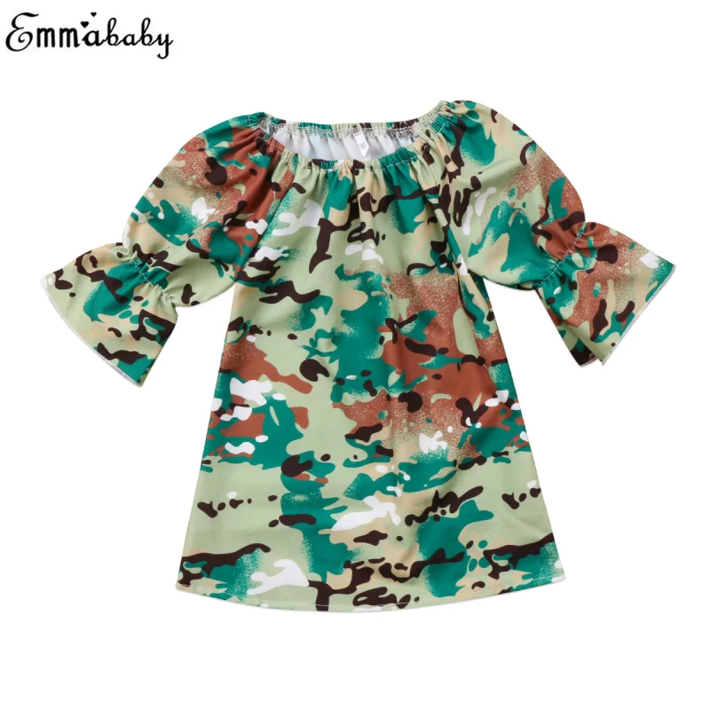 Camouflage Girls Dress Toddler Kids Baby Girl Clothes Camo Dress Long