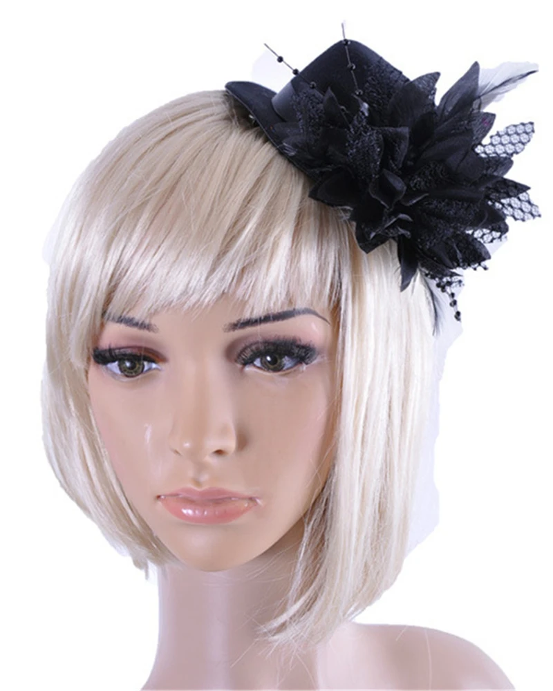 unique Women Party Head Hair Clip Barrette Hat Flower Feather Bride