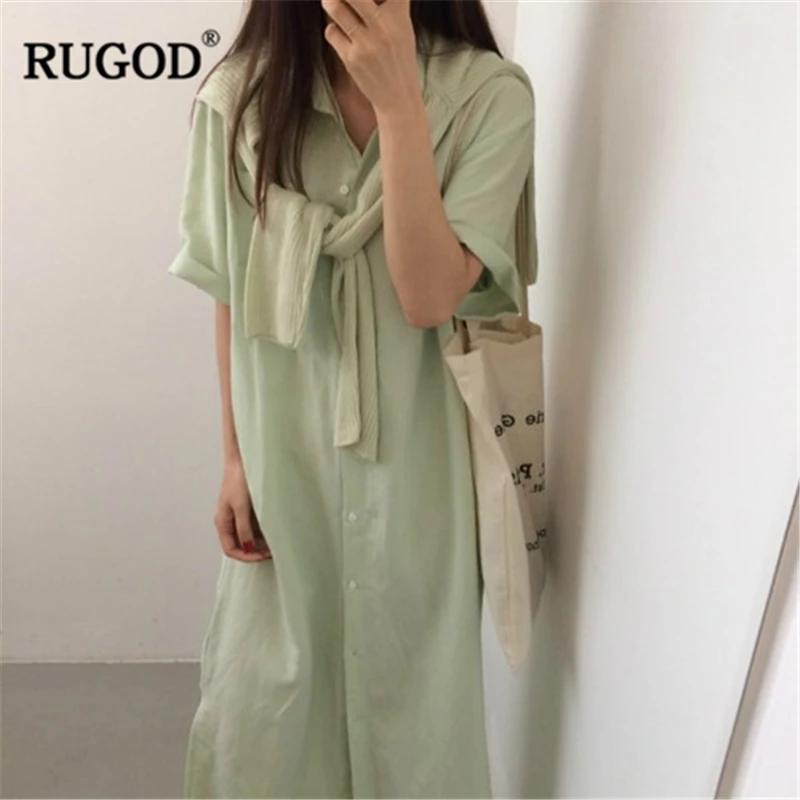 

RUGOD 2019 New Arrival Solid Dress Turn-down Collaer Single-breasted Tunic Shirt Dress Temperament Simple Modis Mujer Vestidos