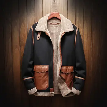 

Autumn and Winter New outwears Men's Large Size Coat Fashion Casual Fur One Stitching Plus Velvet Leather Jacket Warm Clothing