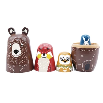 

5Pcs/Set Animal Russian Dolls Wooden Bear Owl Rabbit Pattern Fun Matryoshka Dolls Baby Story Accessory Doll Toys
