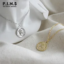 F.I.N.S S925 Серебряное ожерелье ретро геометрическая круглая монета с портретом подвески для женщин двухцветная цепочка ключицы ожерелье
