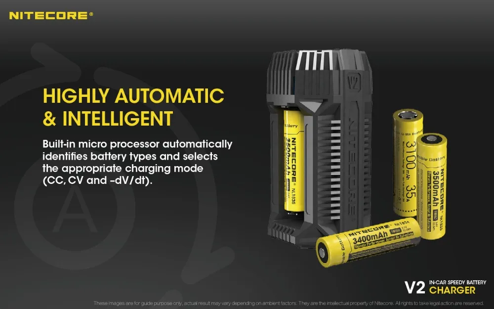 NITECORE V2 6A 2-х канальный во время езды в автомобиле быстрого Батарея Зарядное устройство, украшенное мозаикой из драгоценных камней, 12V Зажигалка HDMI DVI Переходник HDMI DVI и Порты usb для 18650 RCR123A 17650 14500 AA