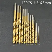 13 шт. сверла набор Титан покрытие высокого Скорость дерево металлические инструменты 1,5-6,5 мм