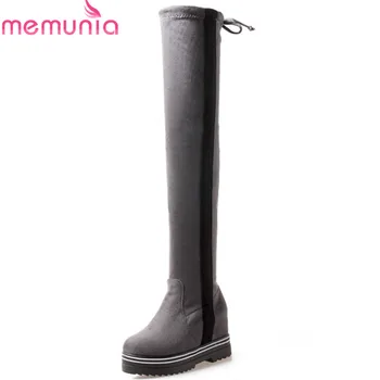 

MEMUNIA 2020 new arrive flock over the knee boots women round toe platform boots lace up mixed colors fashion long boots female
