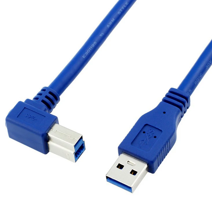 

1m 1.8m USB 3.0 Type A Male to B Male 90 degree elbow Angled Printer Cable Cord blue color