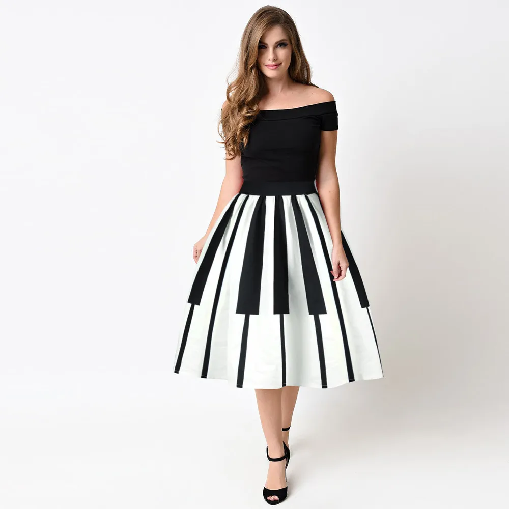 

Women Piano Keys Printed Skirt High Waist Thin Skirt Fancy Pattern Skirt