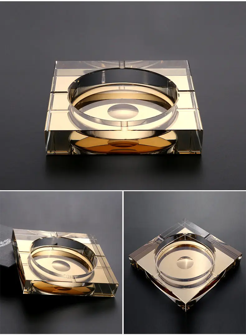 Luxury Crystal Glass Ashtray Elegant, Square Ashtray in 3 Sizes & 4