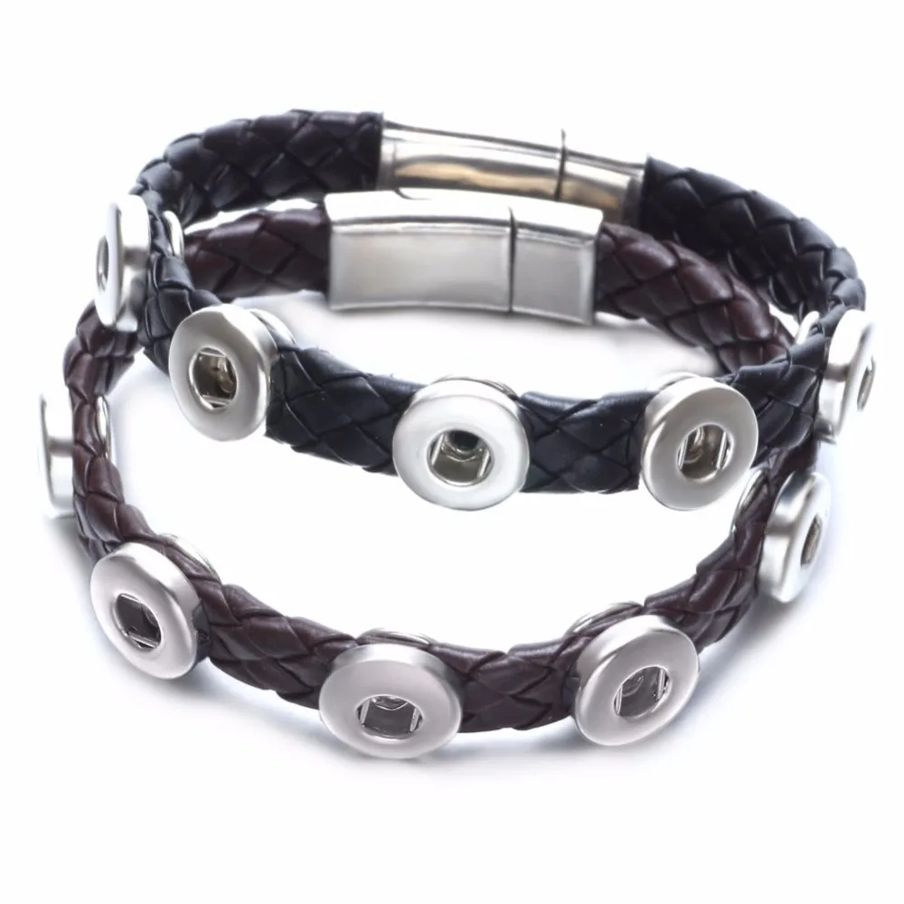 Genuine Woven Leather Magnet Snap Bracelet/Bangle Rope Bracelet Fit 12/18mm Button Jewelry SZ0494 | Украшения и аксессуары