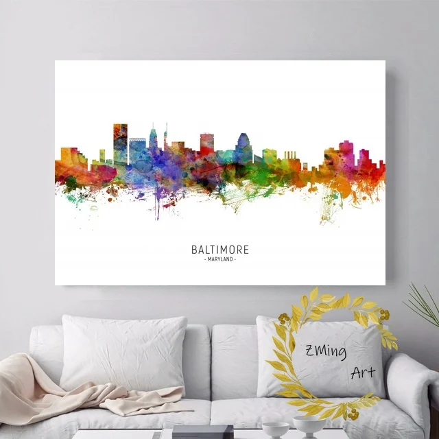 

Baltimore Maryland Bangkok Thailand Barcelona Spain Basel Switzerland Bath England Skyline Art Canvas Pictures for Living Room