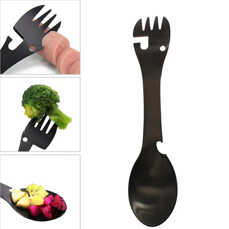 

2pcs Portable Outdoor Camping Picnic Stainless Steel Spoon Ultralight Handle Spork Tableware DX88