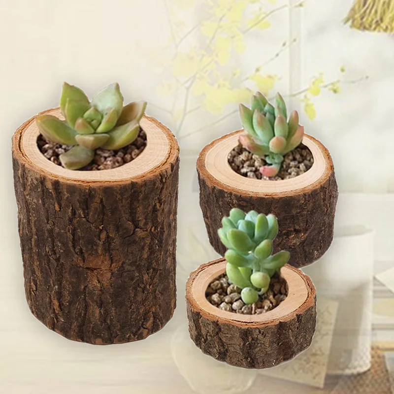 

Wooden Candlestick Candle Holder Table Decoration Wooden Succulent Plants Flowerpot Bark Handicraft Handmade Table Ornaments