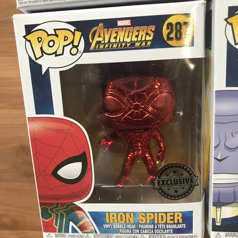 Эксклюзивная официальная Funko pop Marvel: Мстители-хром танос, Человек-паук, Железный человек Виниловая фигурка Коллекционная модель игрушки - Цвет: Зеленый