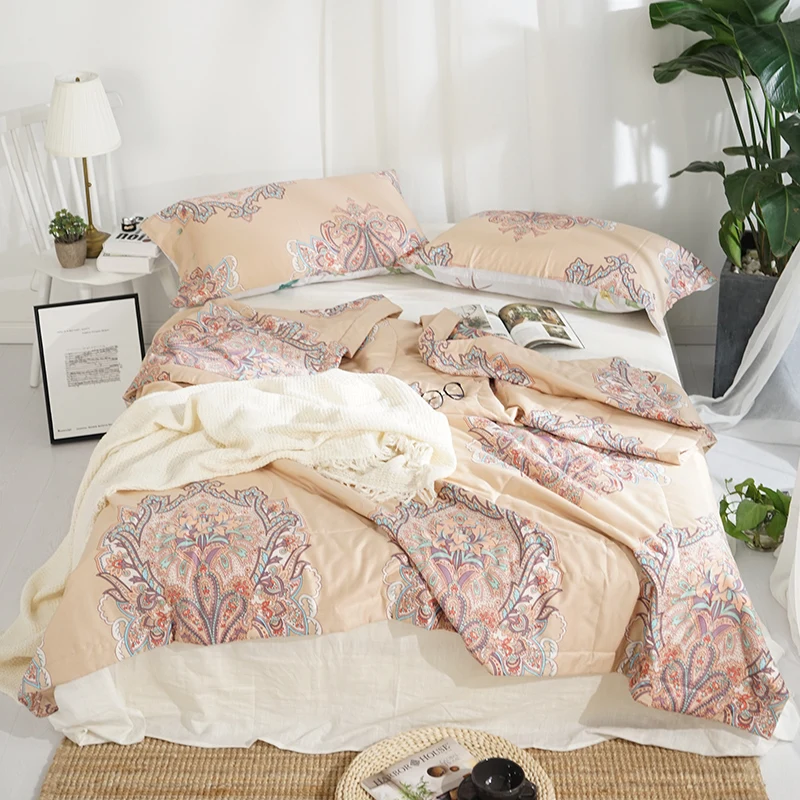 

Paisley Floral Colorful printed Thin Quilt Comforter Air Conditioning Summer Queen size Cotton Ultra Soft Comfortable Bed set