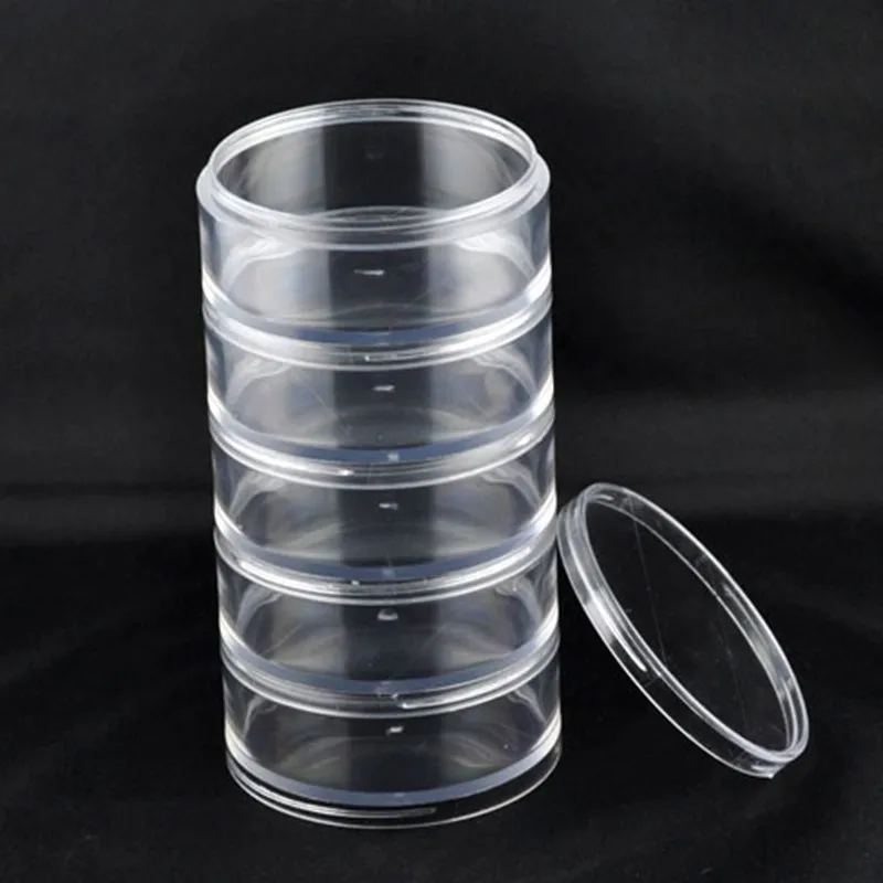 1 Set Transparent Round Plastic Storage Boxes Beads Display Carrying