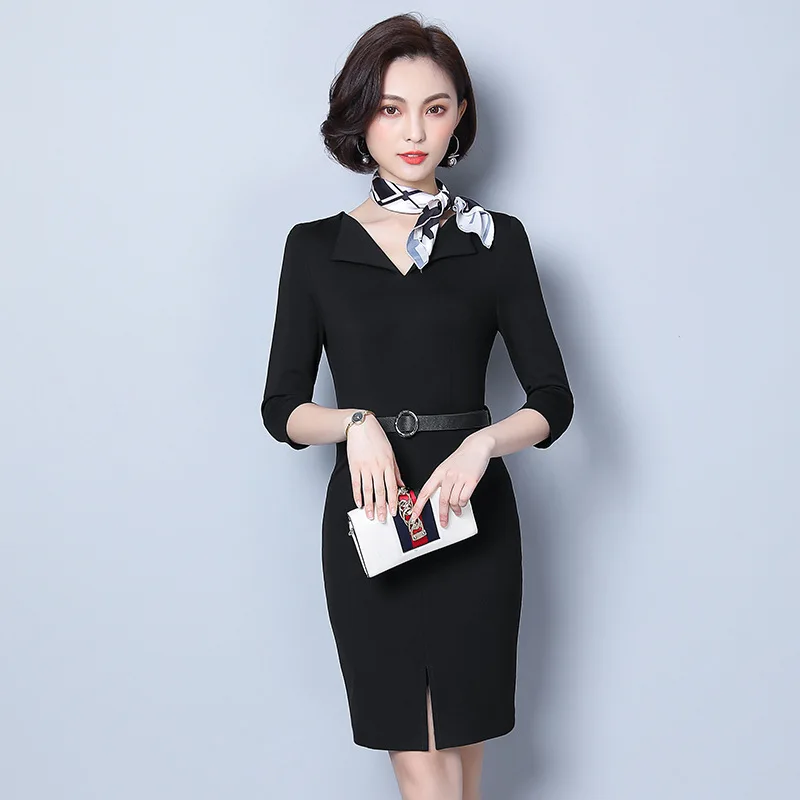 Black Half Sleeve Облегающее платье Весна Лето Одежда для женщин Элегантное Черное женское офисное платье Vestidos De Verano Mujeres YY077 - Цвет: Black Half Sleeve