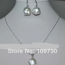 Ювелирные изделия 00661 AA++ Природный 14-16 мм Барокко перл set 925 серебра