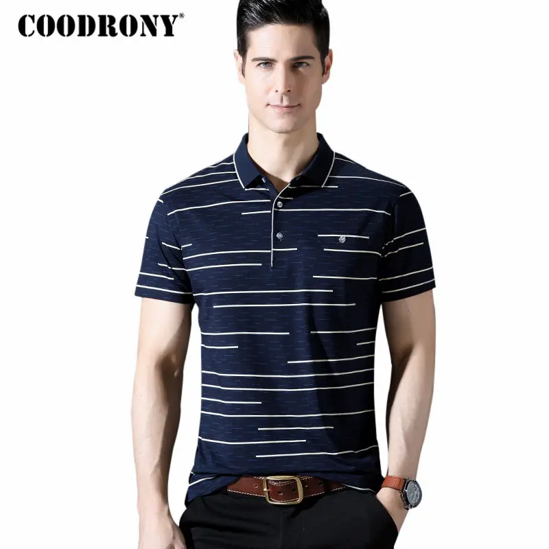 

COODRONY Short Sleeve T Shirt Men 2018 Spring Summer T-Shirt Slim Fit Cotton Tee Shirts Brand Business Casual Striped Tops S8620