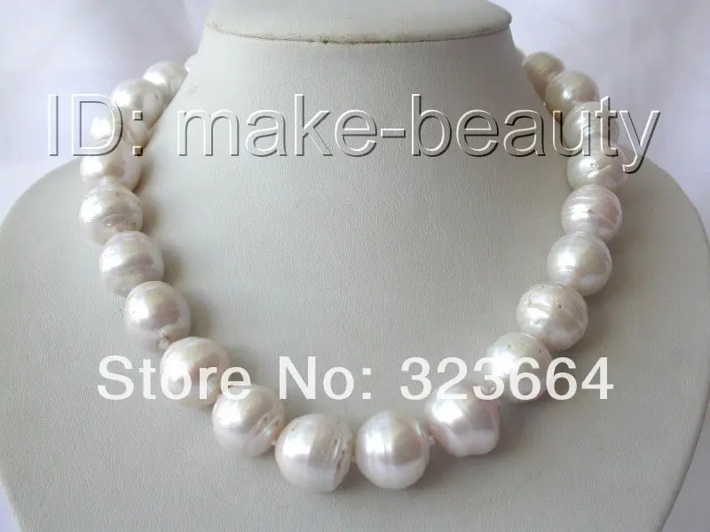 

14mm baroque round white reborn keshi freshwater pearl necklace