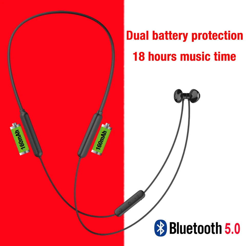 

Bluetooth Earphone V5.0+EDR Double Battery Protection Sports Running Bluetooth Headphone for 20 Hours Working Time Headset
