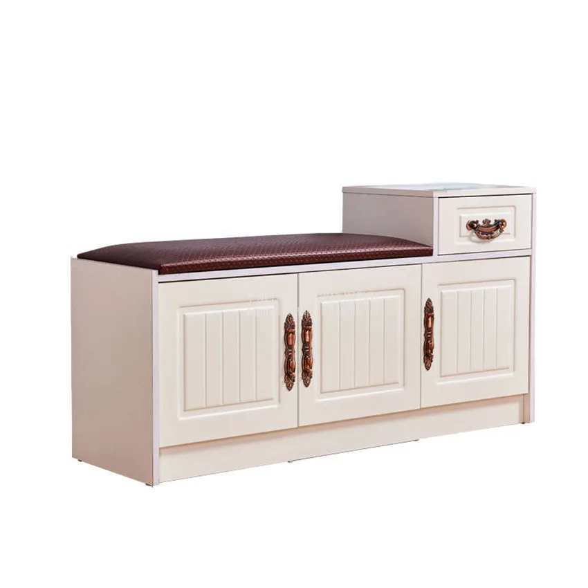 buy New Europe Style Wood Shoes Cabinet With 1 Drawer 3 Door Soft Seat Cushion Modern Shoes Changing Stool Bench Storage Organizer