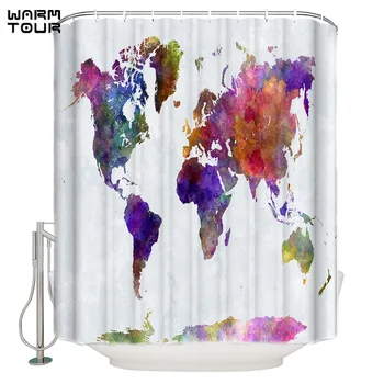 

WARMTOUR Shower Curtain Colorful Map Waterproof Shower Curtain Bathroom Decor