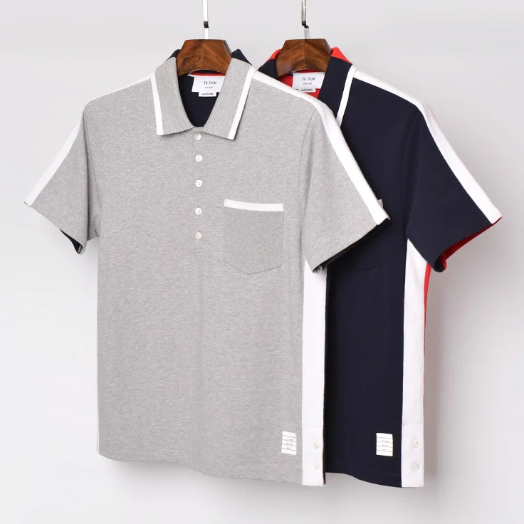 

2019 Fashion TB THOM Brand Polo Shirts Men Casual Slim Cotton Polo shirt Summer Short Sleeve Contrast Color Polo Clothing