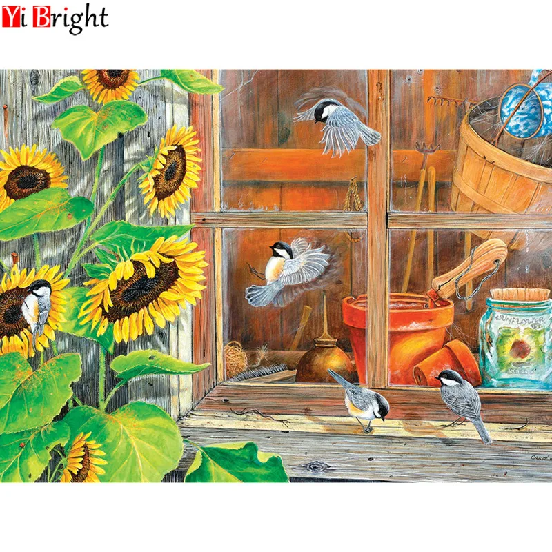 

5D DIY full square diamond painting cross stitch sunflower & bird diamond embroidery rhinestone landscape mosaic home XY1