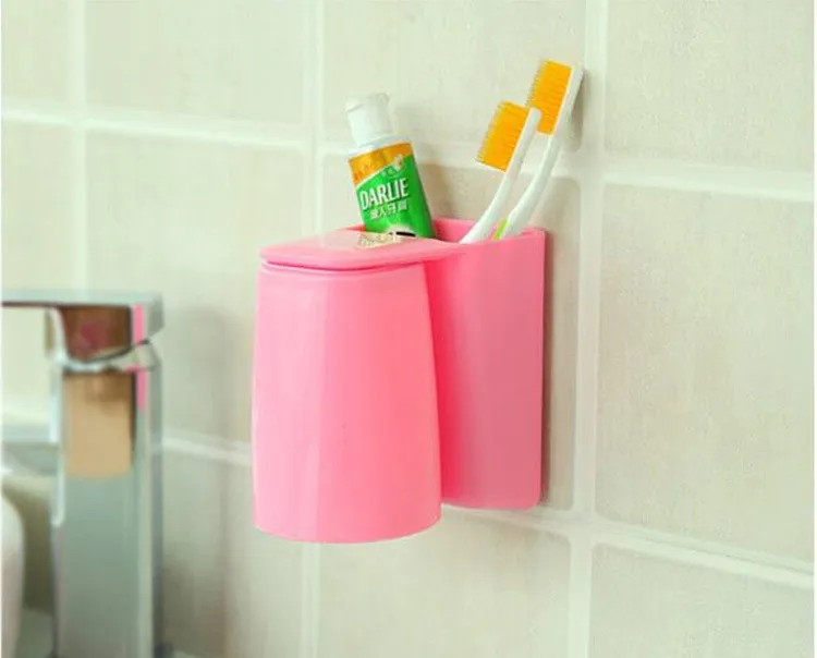 Корейские с магнитом адсорбирующая подставка для зубных щеток+ чашка для мытья ванной набор самоклеящаяся коробка для хранения зубной пасты стойка аксессуары для ванной комнаты