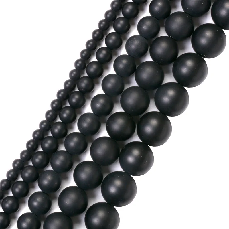 

5A Quality ! Black Dull Polish Matte Onyx Agata Round natural stone Beads 4 6 8 10 12 14 MM Pick Size
