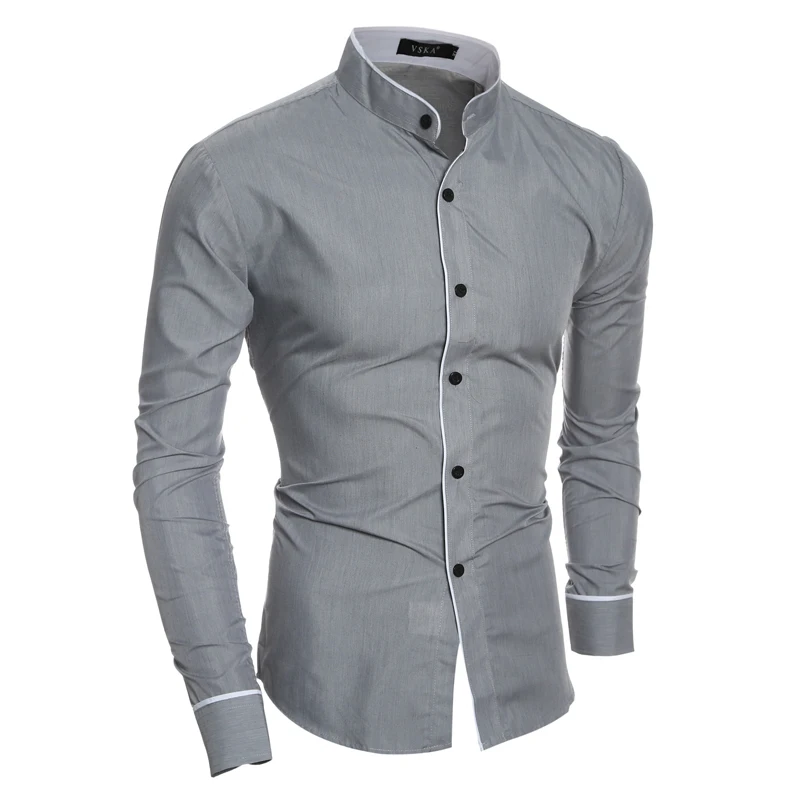 

China style Mandarin collar men's shirts casual young man tops fashion boys Slim fit M-2XL clothes wholesale low price