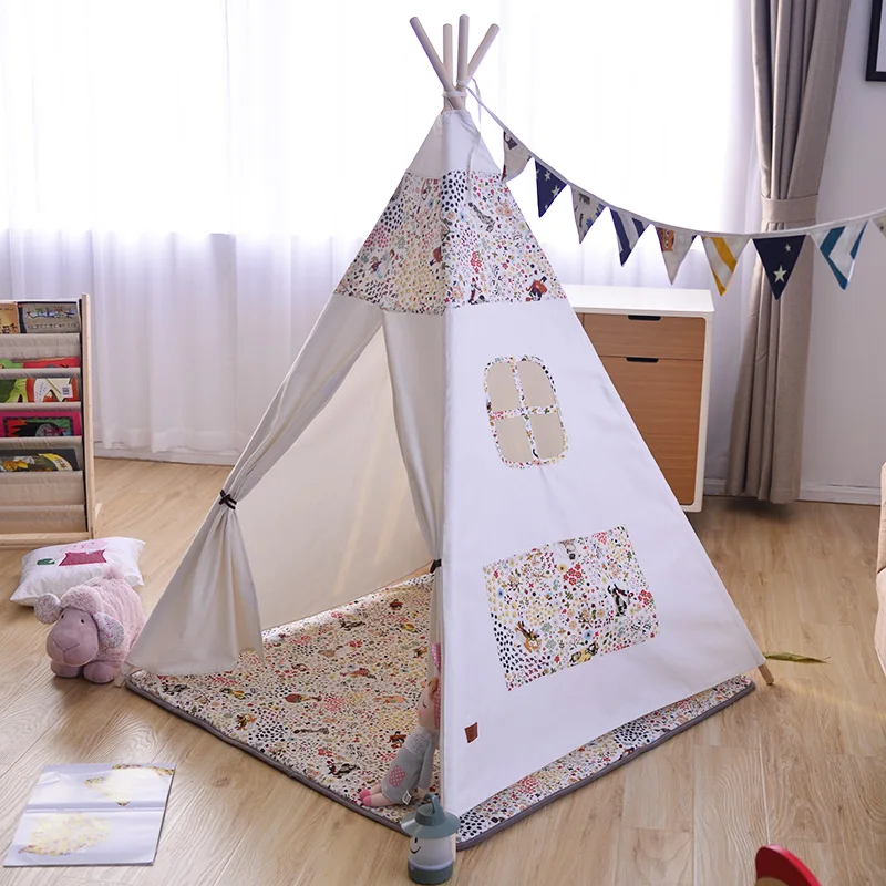 

Canvas Floral Kids Indian Play Teepee Tent Tipi Tente Zelt Room Decor