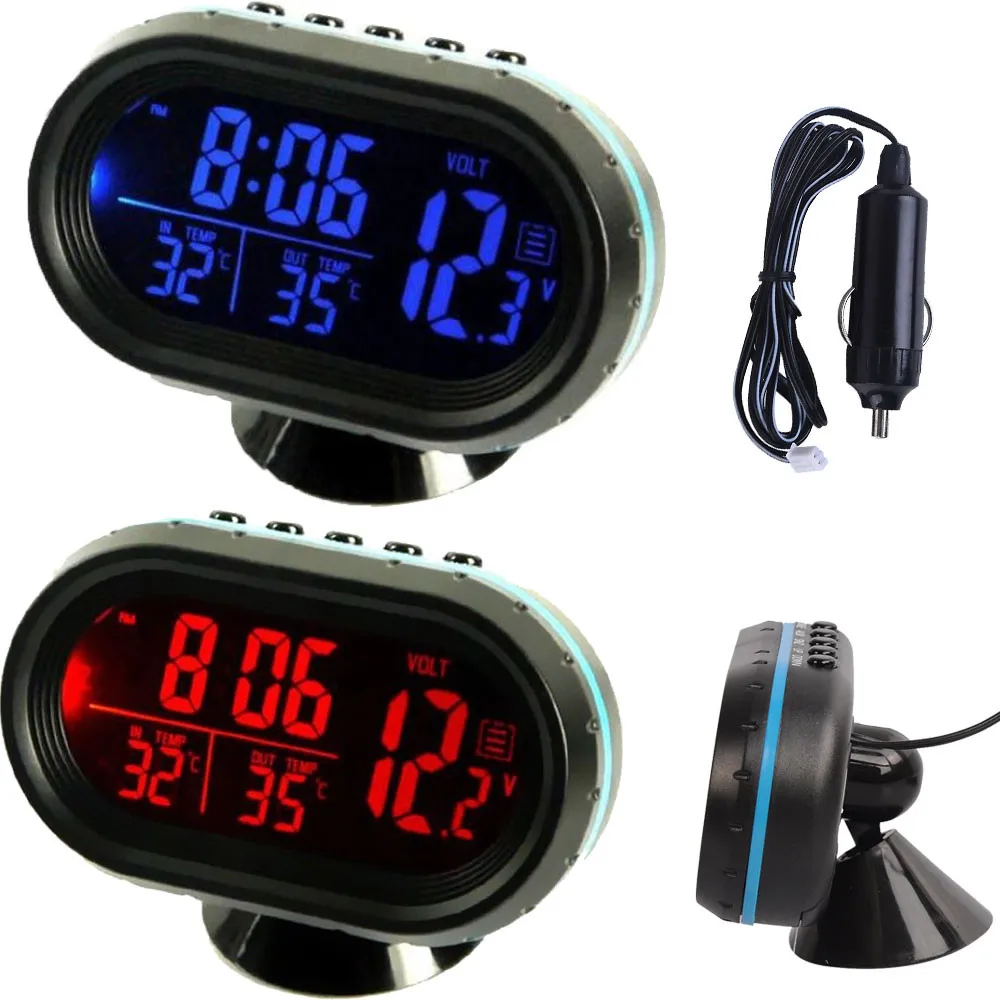 

Car Auto Voltmeter Thermometer Electronic Alarm Clock 12V Digital LCD Blue & Orange LED Light Display Volt Meter Gauge Universal