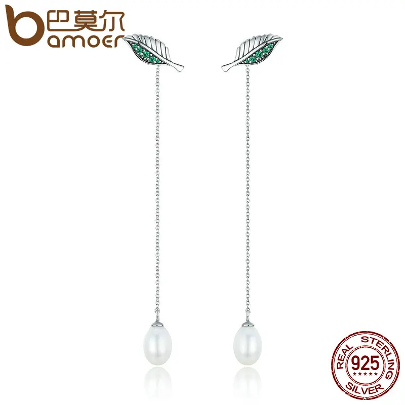 

BAMOER Authentic 925 Sterling Silver Dancing Leaves Long Drop Earrings for Women Sterling Silver Earrings Jewelry Brincos SCE206