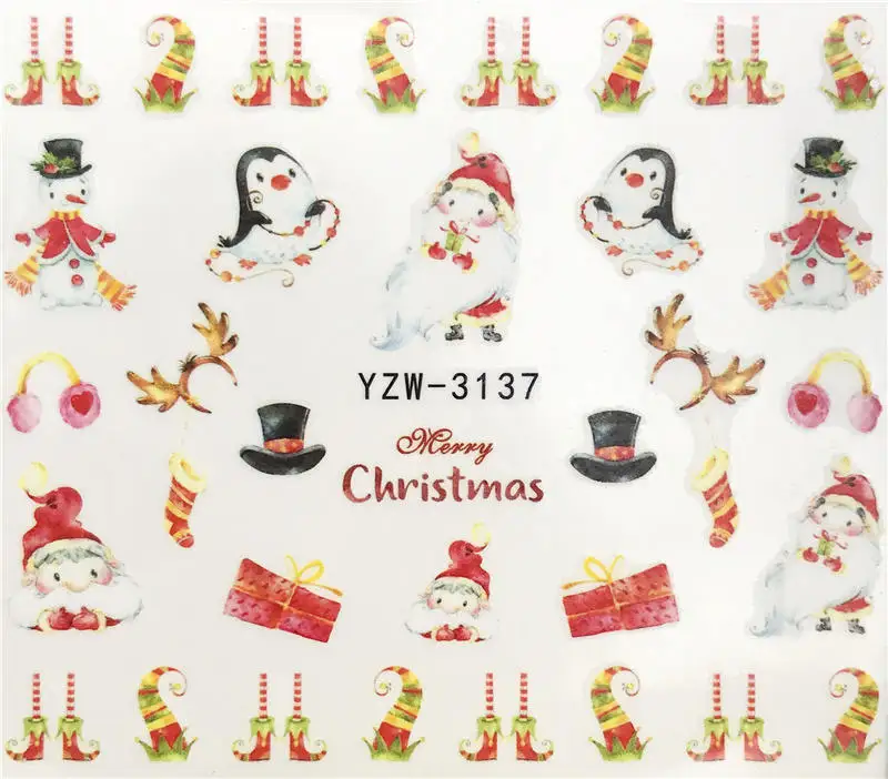 WUF стикер для ногтей искусство украшение слайдер веселая Рождественская елка шляпы клейкие наклейки для маникюра Лак аксессуары лак фольга