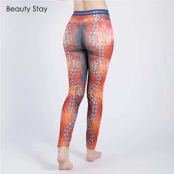 

Beauty Stay Women Leggings Autumn Fitness Printing Red Trousers High Waist Comfort Polyester Pants Push Up Sporting Leggings