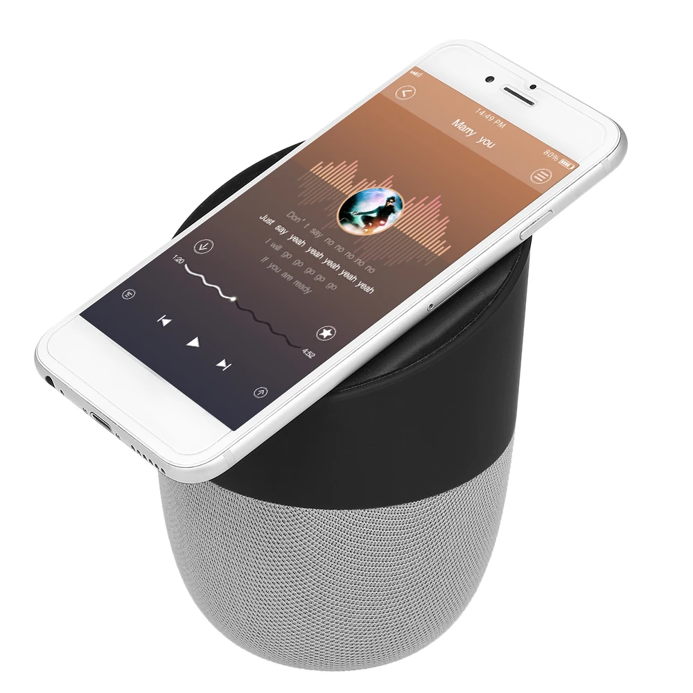 Portable QI Wireless Charger Bluetooth 4.0 Speaker Mobile Phone Holder