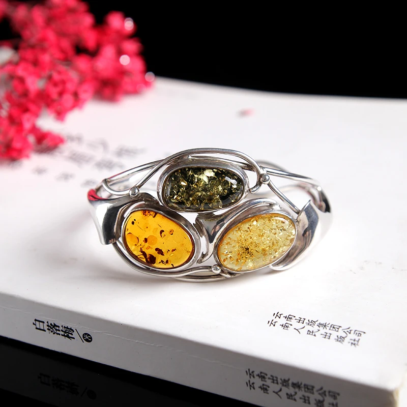 Оригинальные 925 серебряные браслеты с натуральной янтарной сливой Южная Корея версия изысканной моды подходит ко всему браслет