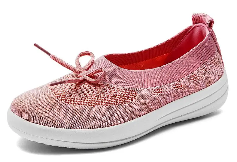 Кроссовки Для женщин слипоны повседневные лофферы, туфли Дышащая обувь на плоской подошве стрейч; обувь для мамы; женская прогулочная обувь в полоску на толстой подошве; zapatos mujer - Цвет: pink