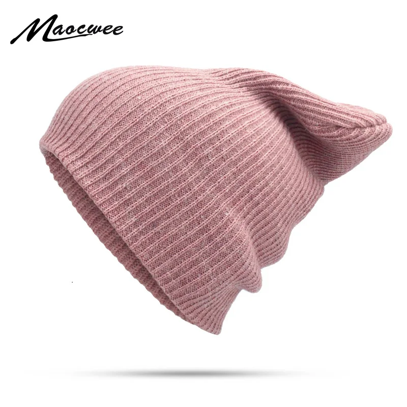 

Women Plain Beanie Hat 2018 Spring Cotton Slouchy Beanie for Women Knitted Bone Wool Hat Ladies Black Skullies Ski Faux Rabbit