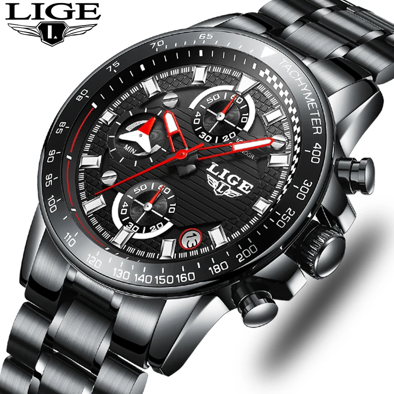 

LIGE Men's Luxury Brand Full steel Quartz Watches Men Military Waterproof Wrist watch Man Fashion casual Clock relogio masculino