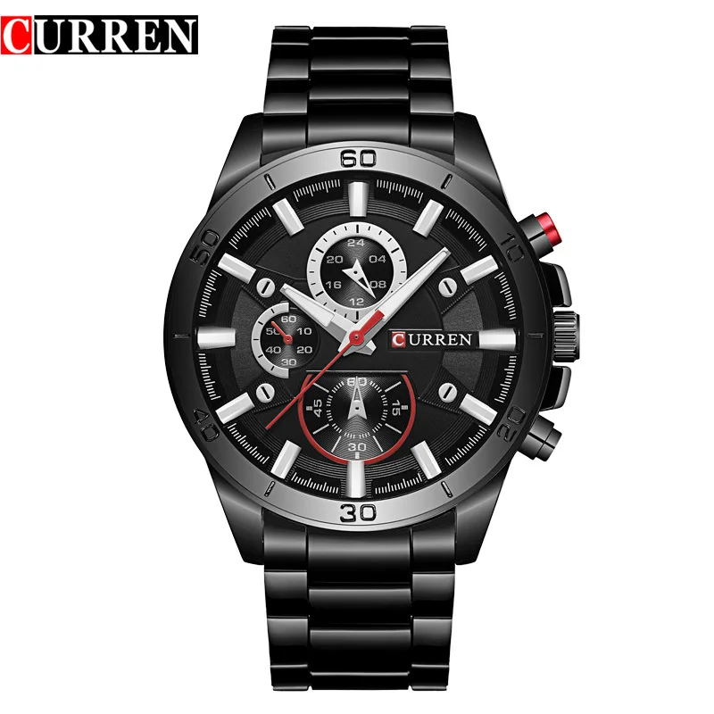 

CURREN8275 Relogio Masculino Fashion Mens Quartz Watch Stainless Steel Clock Men Wrist Watch Waterproof Black Watches for Gift
