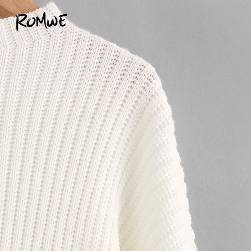 ROMWE белый свитер с открытыми плечами, пуловеры для женщин, фонарь, длинный рукав, короткие свитера, осень, модный Свободный Повседневный рабочий свитер