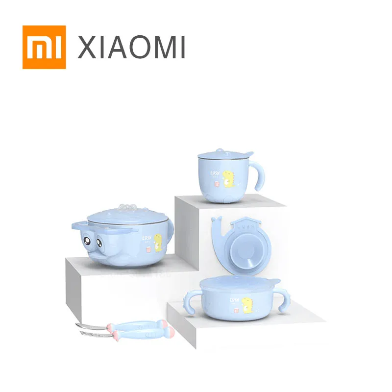 XIAOMI MIJIA/Детская водостойкая скатерть из нержавеющей стали, чаша для кормления, чашка с милым утеплителем, подарочный набор из 5 предметов