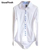 New Lady fashion long sleeve solid OL button shirt turn down collar patchwork body blouse shirts women SY0175 white blue 3