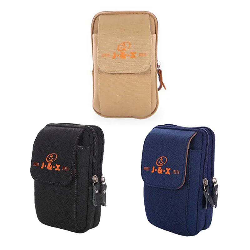 

Multifunctional Three-layer Canvas Mobile Phone Protect Bag Waist Bags Coin Purse Card Holder Leather Belt for Men Women