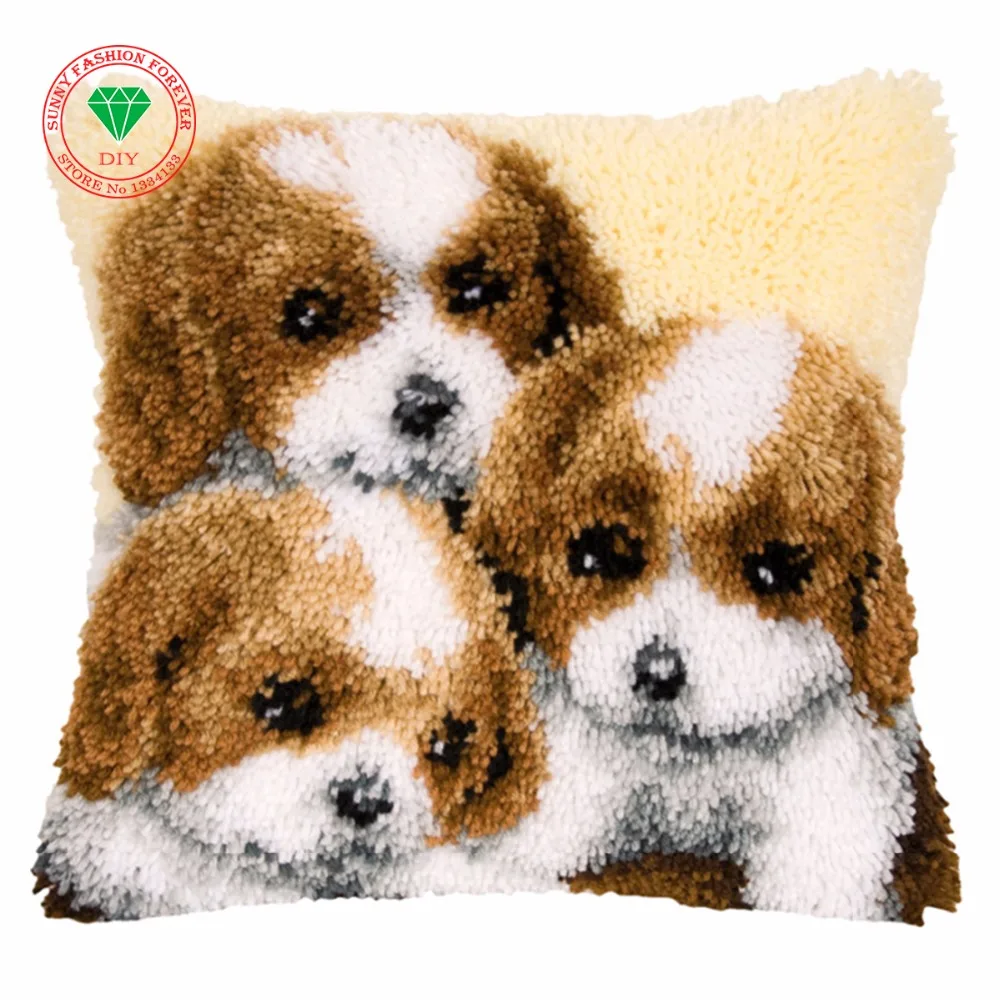 

Cute Dog Cross-stitch carpet cushion Patchwork Pillowcase no inner diy pillowcase embroidery thread Latch hook rug kits Craft